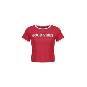 G Mini Ringer Graphic Tee Womens L Red New Good Vibes Front Knot T2841-2156